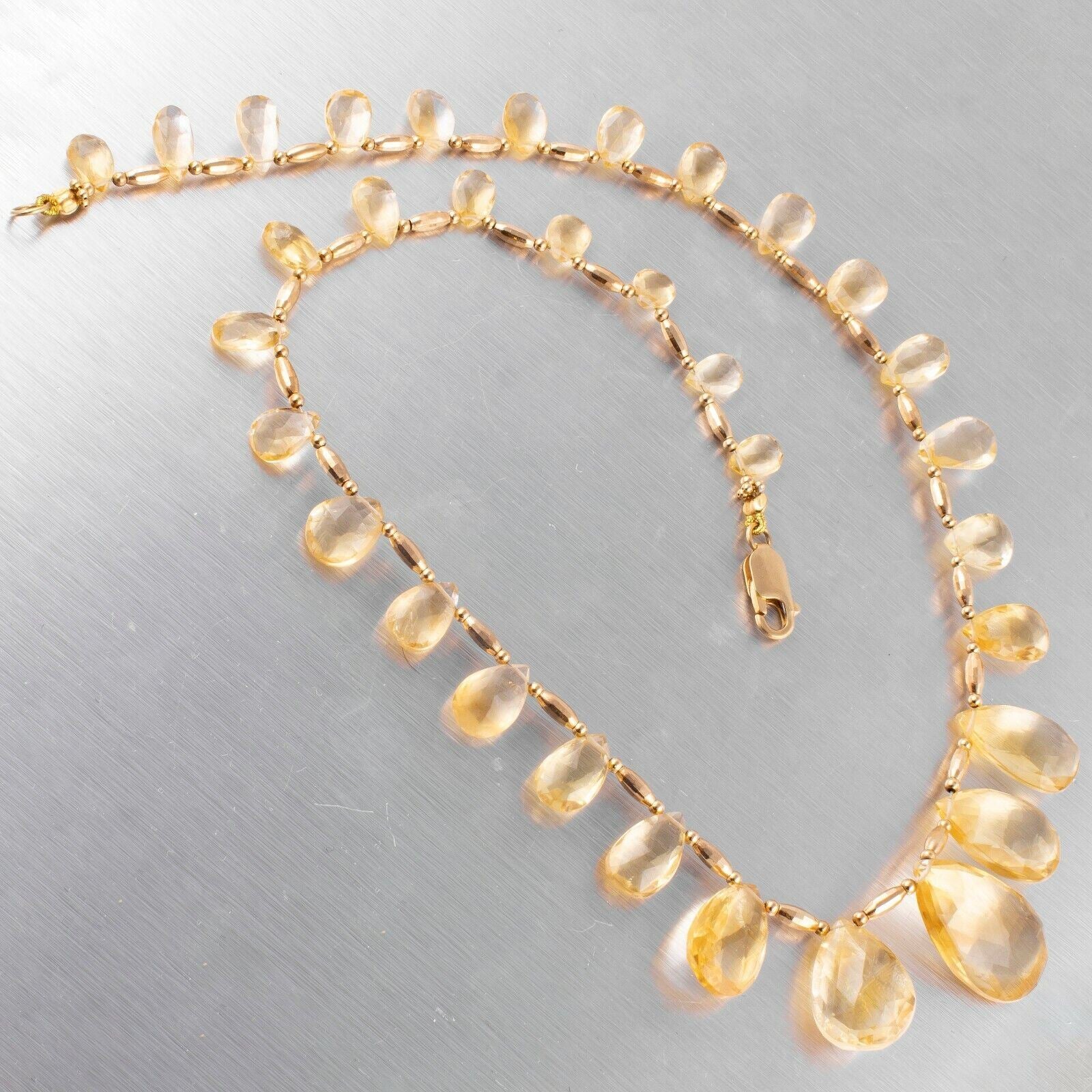 Estate 14k Yellow Gold Faceted Graduated Briolette Citrine Necklace 17.5"