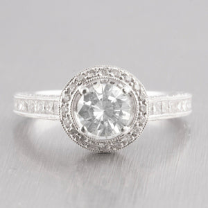 Modern Estate 18k White Gold Diamond Halo Engagement Ring 2.77ctw Size 7.25