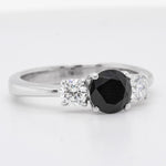 18k White Gold Three Stone White & 6mm Black Diamond Ring 0.40ctw size 5.5