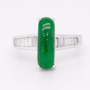 18k White Gold Oblong Oval Emerald & Straight Baguette Ring 0.35ctw G VS2 3.3g