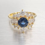 18k Yellow Gold 0.75ct Sapphire Diamond Cluster Cocktail Ring 0.50ctw sz 8.75