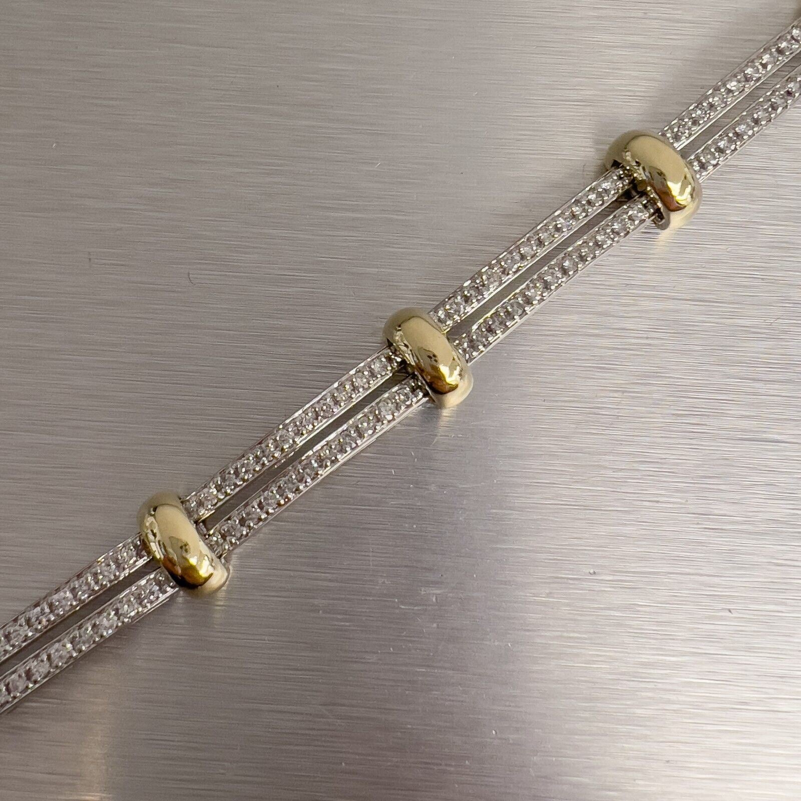 14k White & Yellow Gold Diamond Two Row Bracelet 2.00ctw H SI 6.75" 33.3g