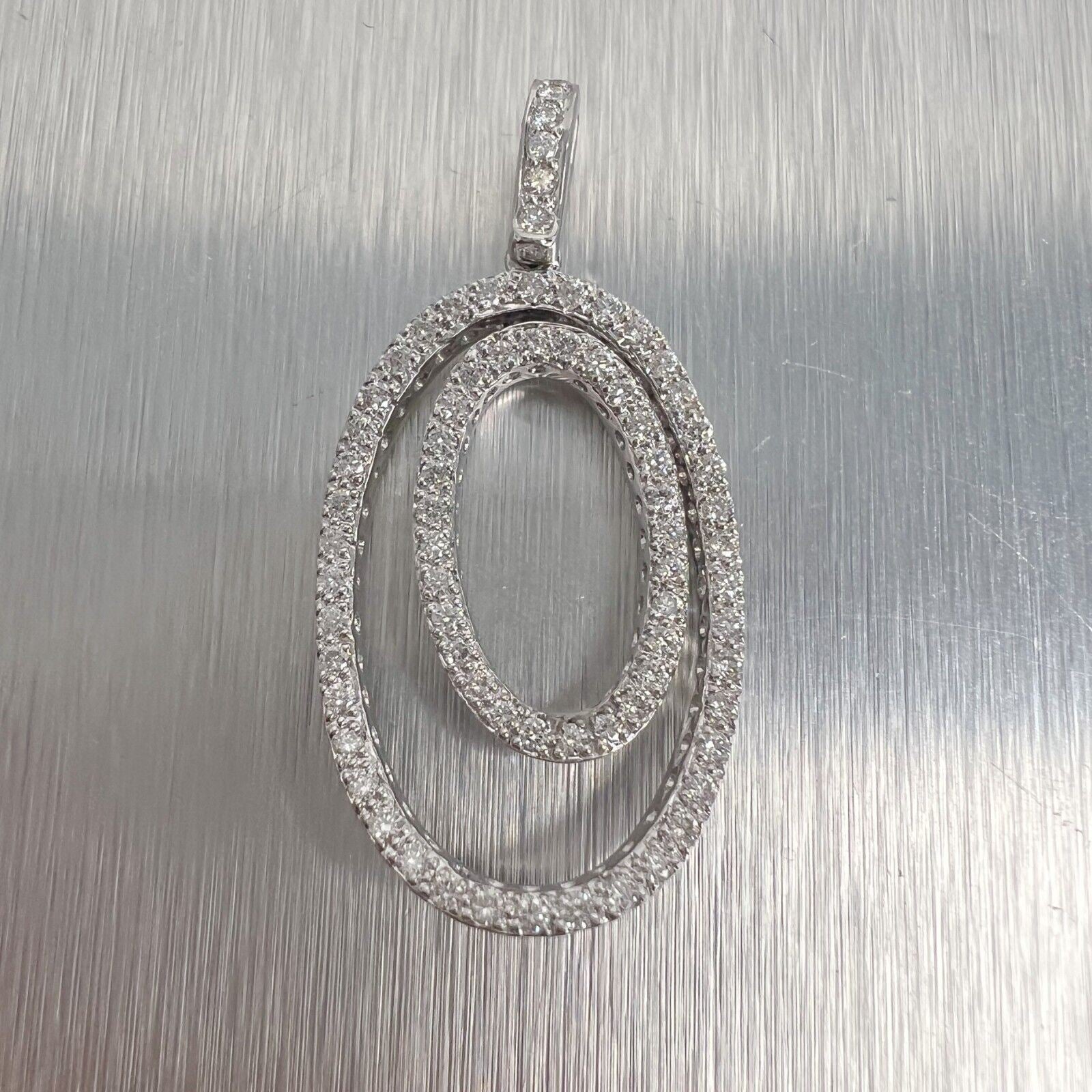 14k White Gold Diamond Dangling Dual Oval Pendant 0.82ctw G SI1 6.5g