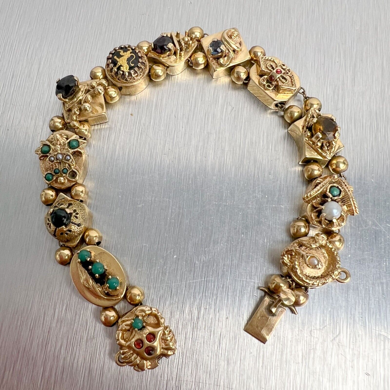 Vintage Solid 14k Yellow Gold Charm Bracelet 7.25 Inches 