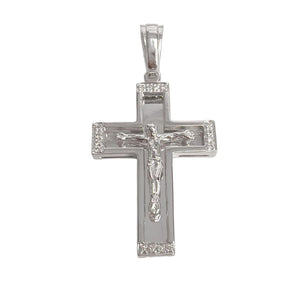 14k White Gold Diamond 1.5" Crucifix Cross Shadowbox Mirror Pendant 0.24ctw