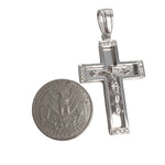 14k White Gold Diamond 1.5" Crucifix Cross Shadowbox Mirror Pendant 0.24ctw