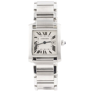 Cartier Tank Francaise Date Stainless Steel White 25mm Midsize W51011Q3 2465