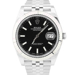 Rolex DateJust 41mm Stainless Steel White Gold Fluted BLACK JUBILEE Watch 126334