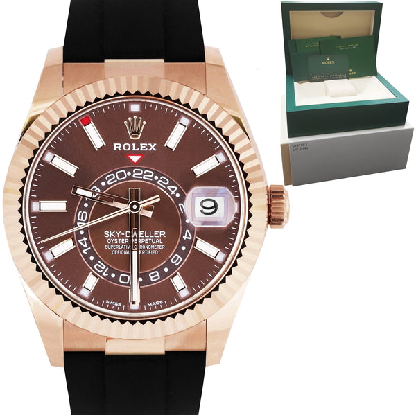 2021 rolex sky dweller in 18ct 2024 everose gold with a chocolate dial