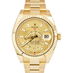 AUGUST 2021 Rolex Sky-Dweller 18K Yellow Gold 42mm Champagne Stick Watch 326938