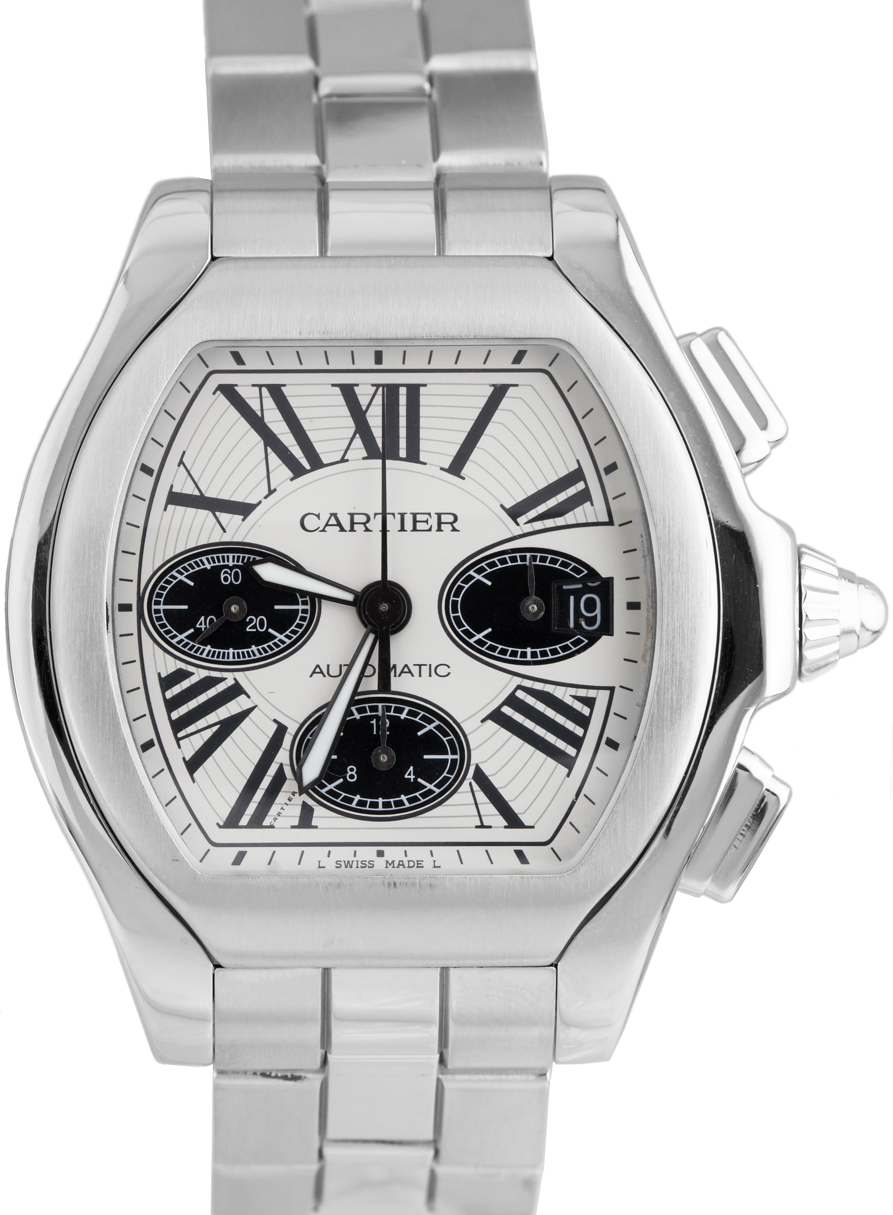 MINT Men s Cartier Roadster XL Stainless Panda Chronograph Watch 3405