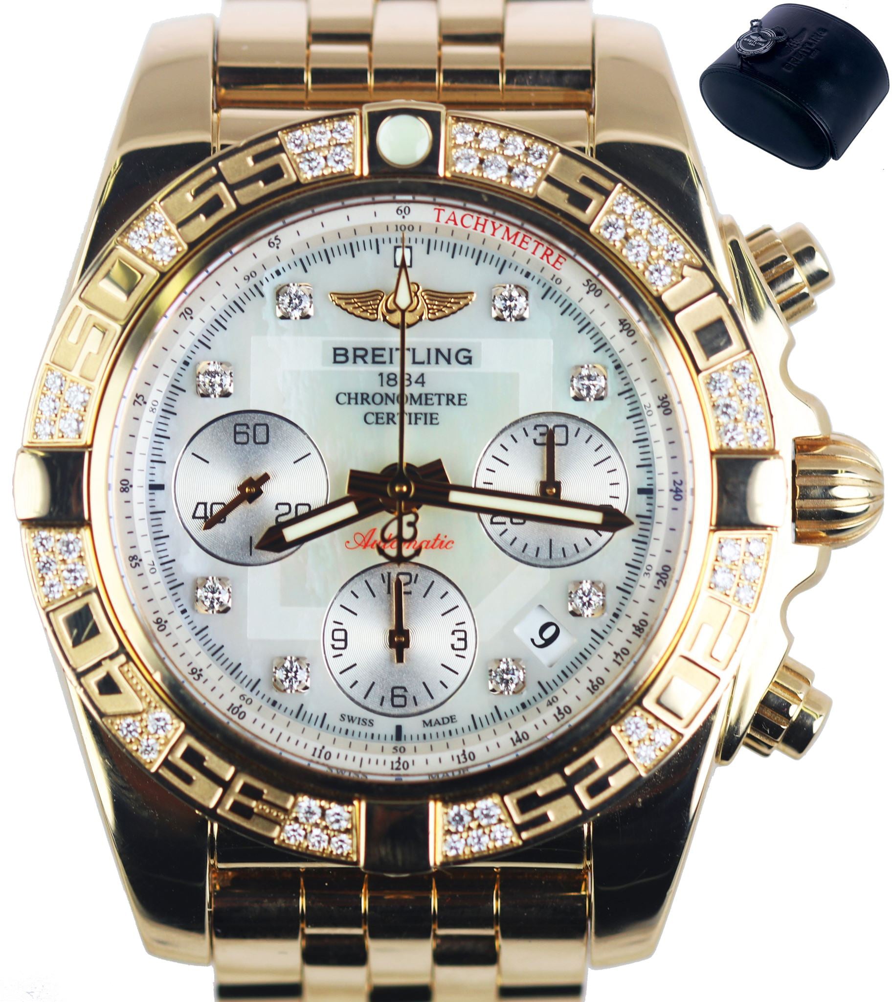 MINT Breitling Chronomat 41 Chronograph 18K Rose Gold 41mm MOP Diamond HB0140