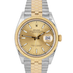 Rolex DateJust 36 Jubilee Champagne 18K Gold Steel Two-Tone Watch 126233 B+P