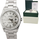 2004 Rolex DateJust 36mm Silver Engined Turned Stainless Steel Watch 16220 B+P