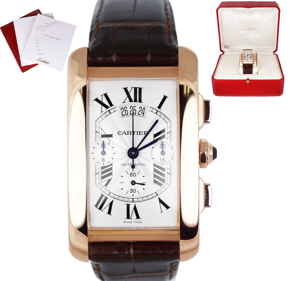 Cartier Tank Americaine XL Chronograph 18K Rose Gold Automatic 2893 W2