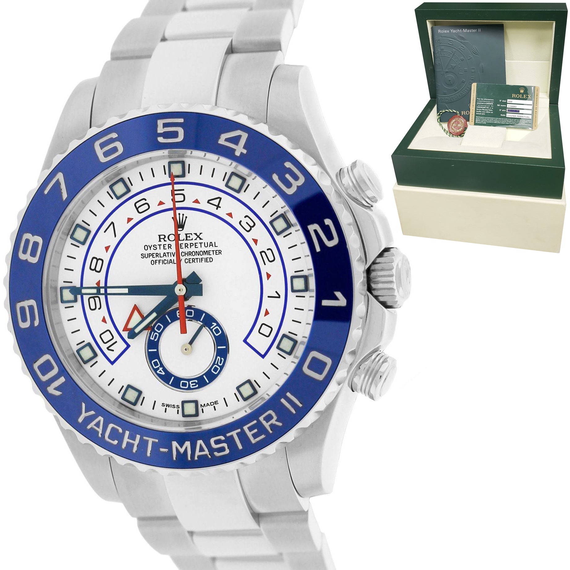 2015 Rolex Yacht Master II 44mm Stainless White Blue Ceramic Watch 116