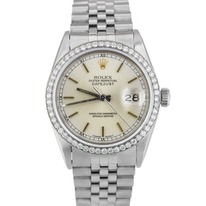 Rolex DateJust 36mm Stainless Steel DIAMOND BEZEL Silver Jubilee Watch 16014