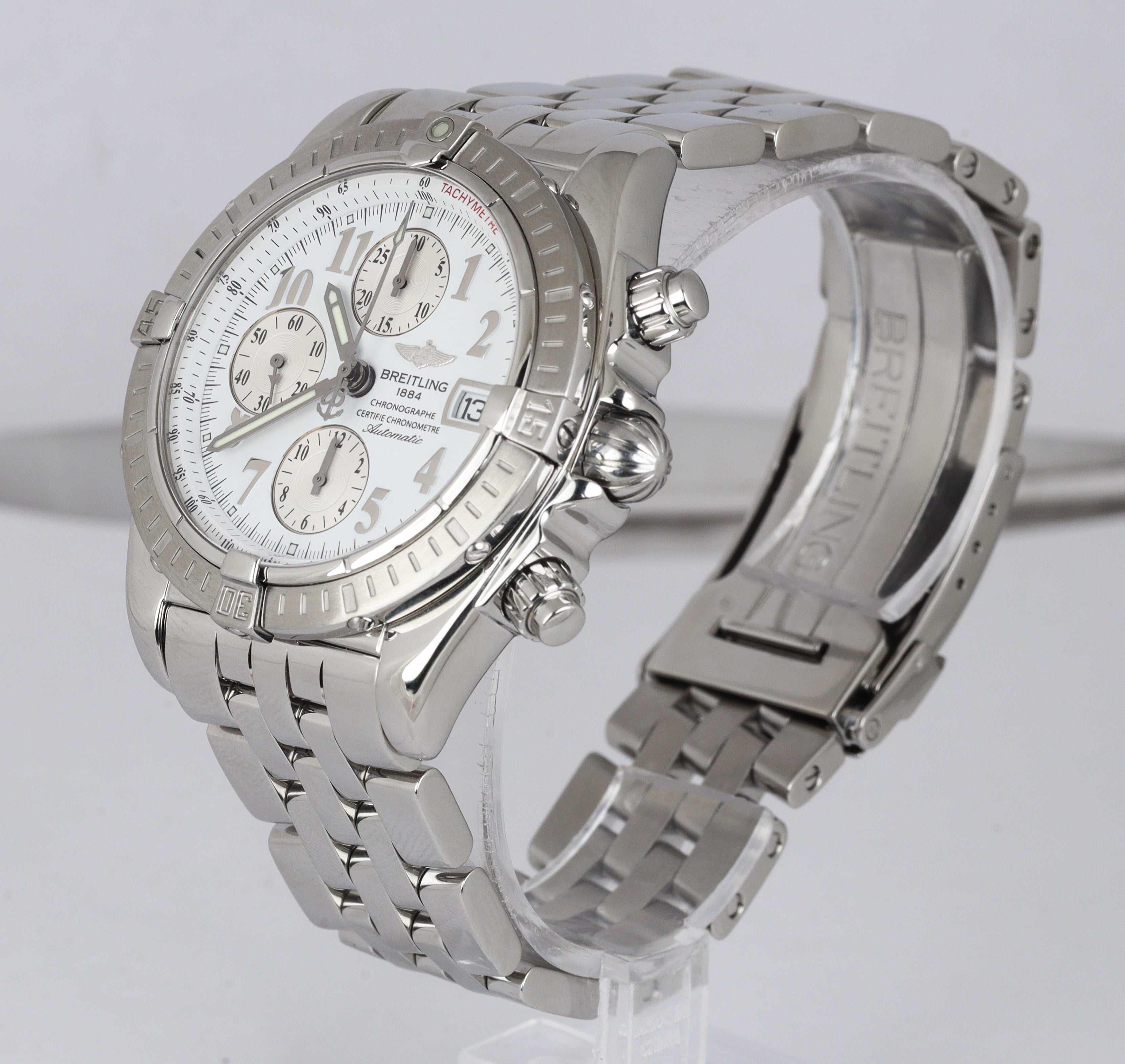 Breitling Chronomat Evolution A13356 White Stainless Steel 44mm Chrono Watch