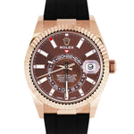 2021 Rolex Sky-Dweller 18K Rose Gold Chocolate Oysterflex 326235 42mm Watch B+P