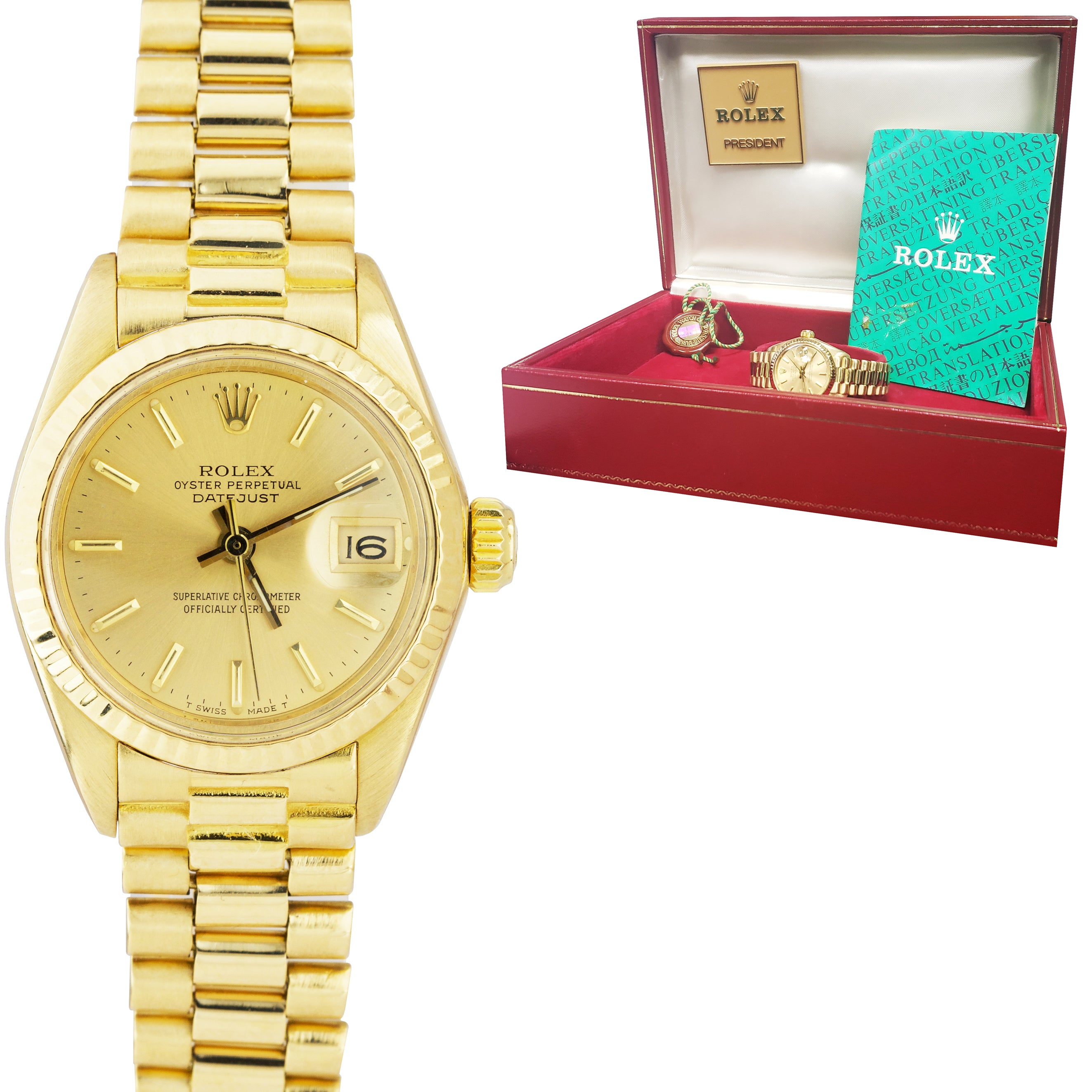 Rolex 26MM Lady President Factory Diamond Datejust 18 Karat Yellow Gold  Watch –