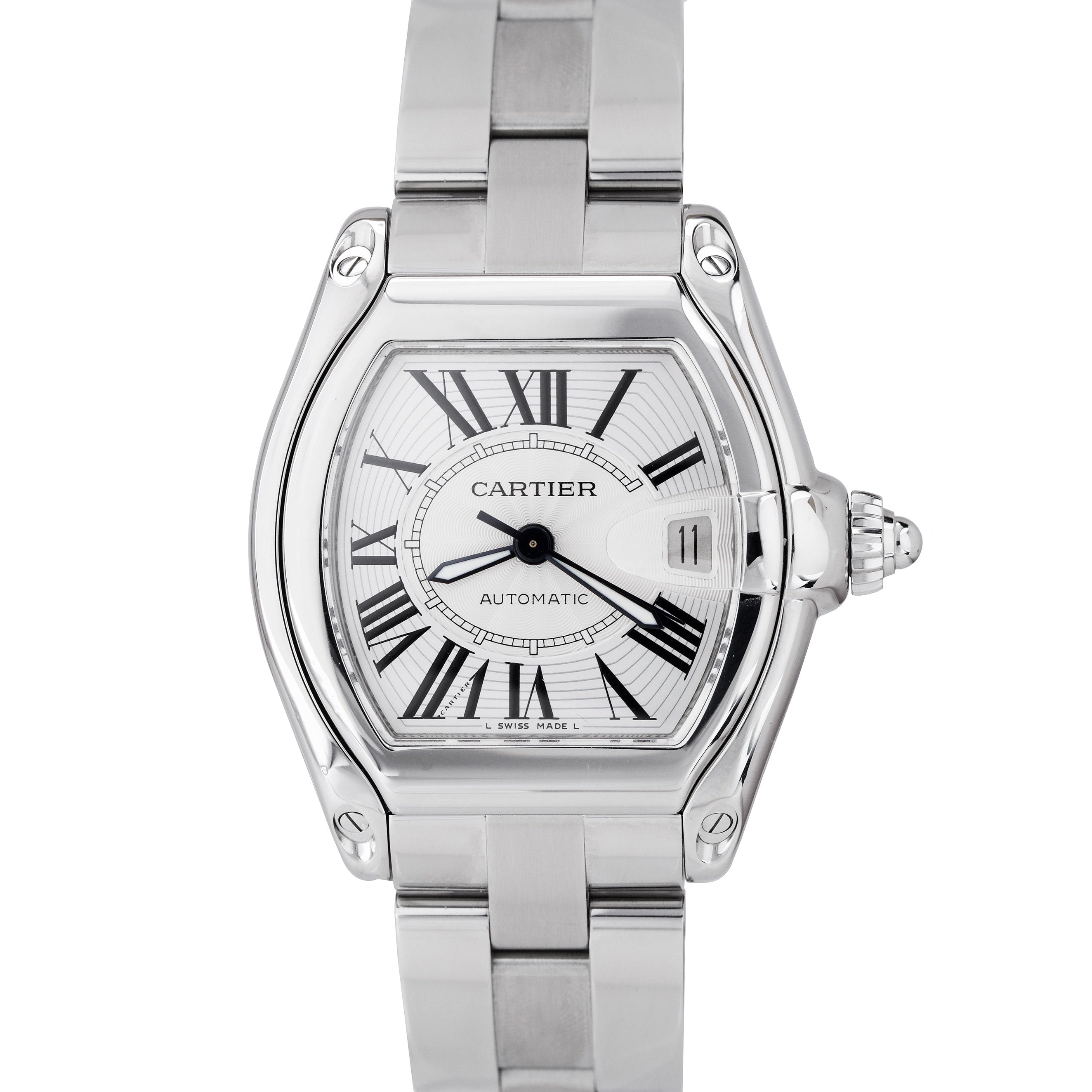 Cartier Roadster Large Silver Guilloché 36mm Automatic Watch 2510 / W62025V3
