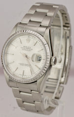 2004 Rolex DateJust 36mm Silver Engined Turned Stainless Steel Watch 16220 B+P