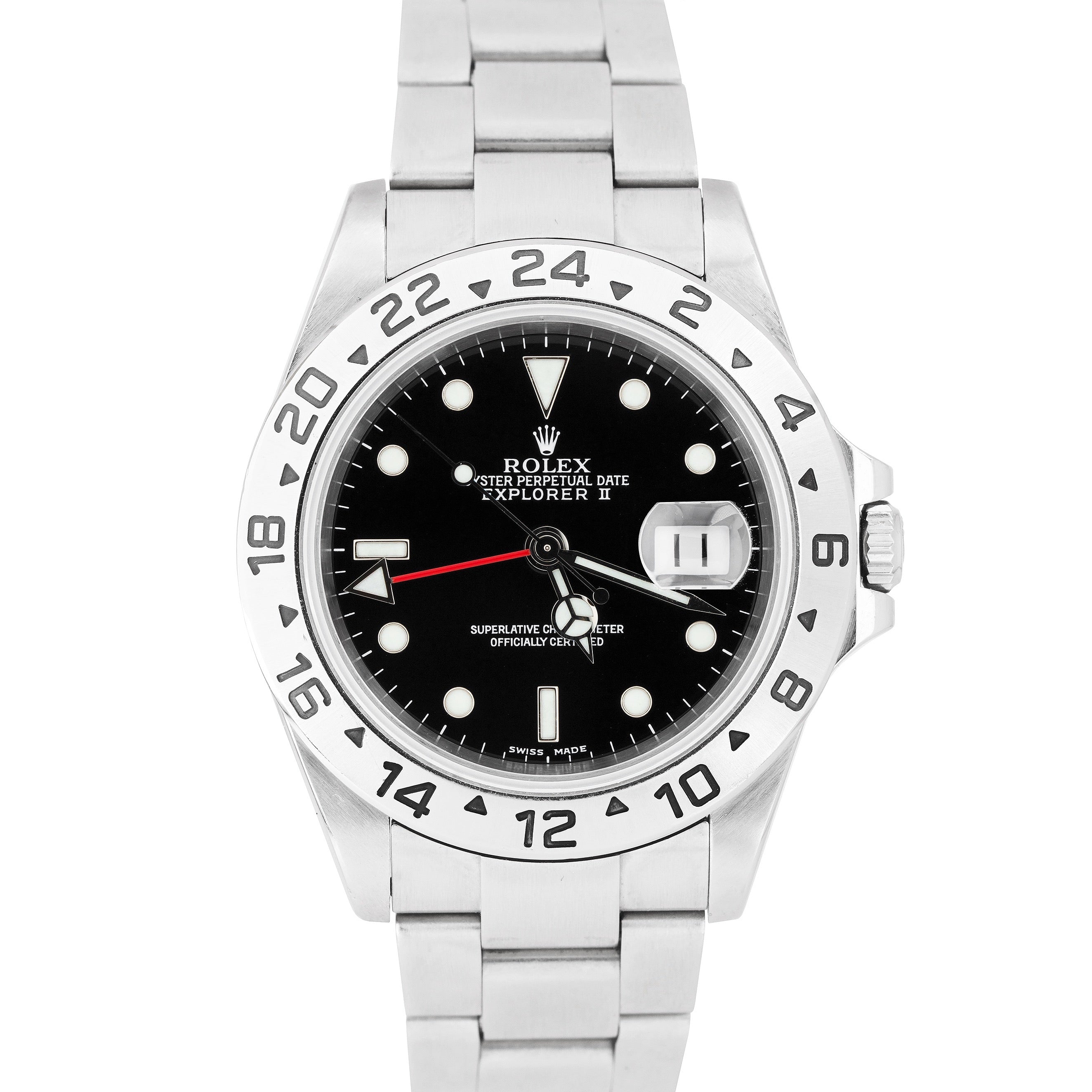 Rolex Explorer II NO HOLES CASE Stainless Black Dial Date GMT 40mm Wat