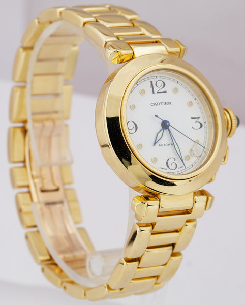 MINT Cartier Pasha 18K Yellow Gold Automatic Swiss 35mm White Dial Wat