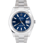 MINT Rolex DateJust II Blue Smooth Stainless Steel 41mm Oyster Watch 116300 B+P