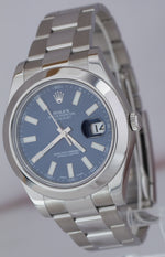 MINT Rolex DateJust II Blue Smooth Stainless Steel 41mm Oyster Watch 116300 B+P