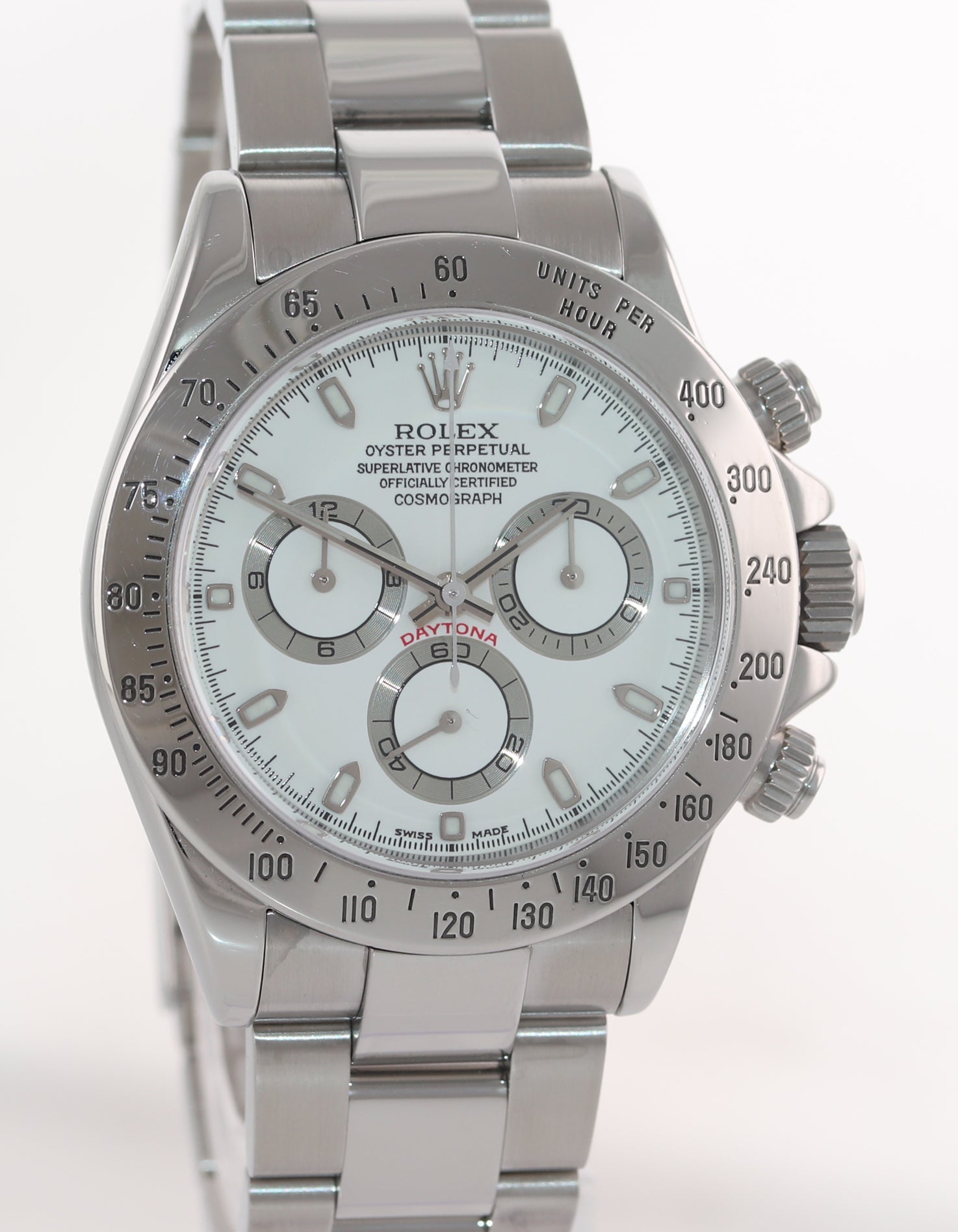 2018 RSC PAPERS Rolex Daytona 116520 White Steel Chrono 40mm Watch Thin Hands