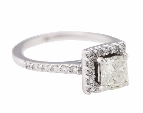 14K White Gold 0.75 CT G-H I1 Square Modified Brilliant Diamond Engagement Ring