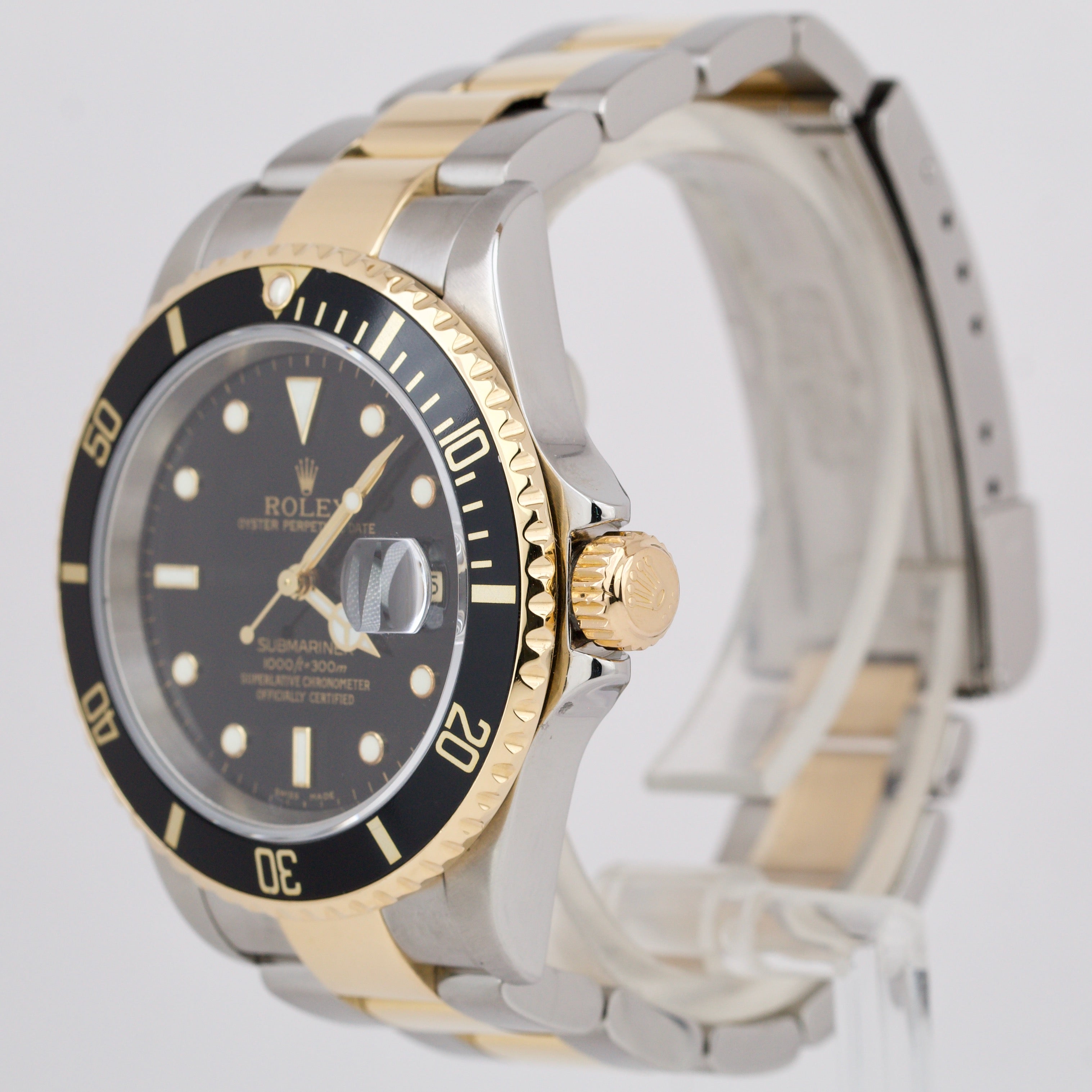 Rolex Submariner Black Two-Tone NO HOLES CASE 18K Yellow Gold 16613 40mm B+P