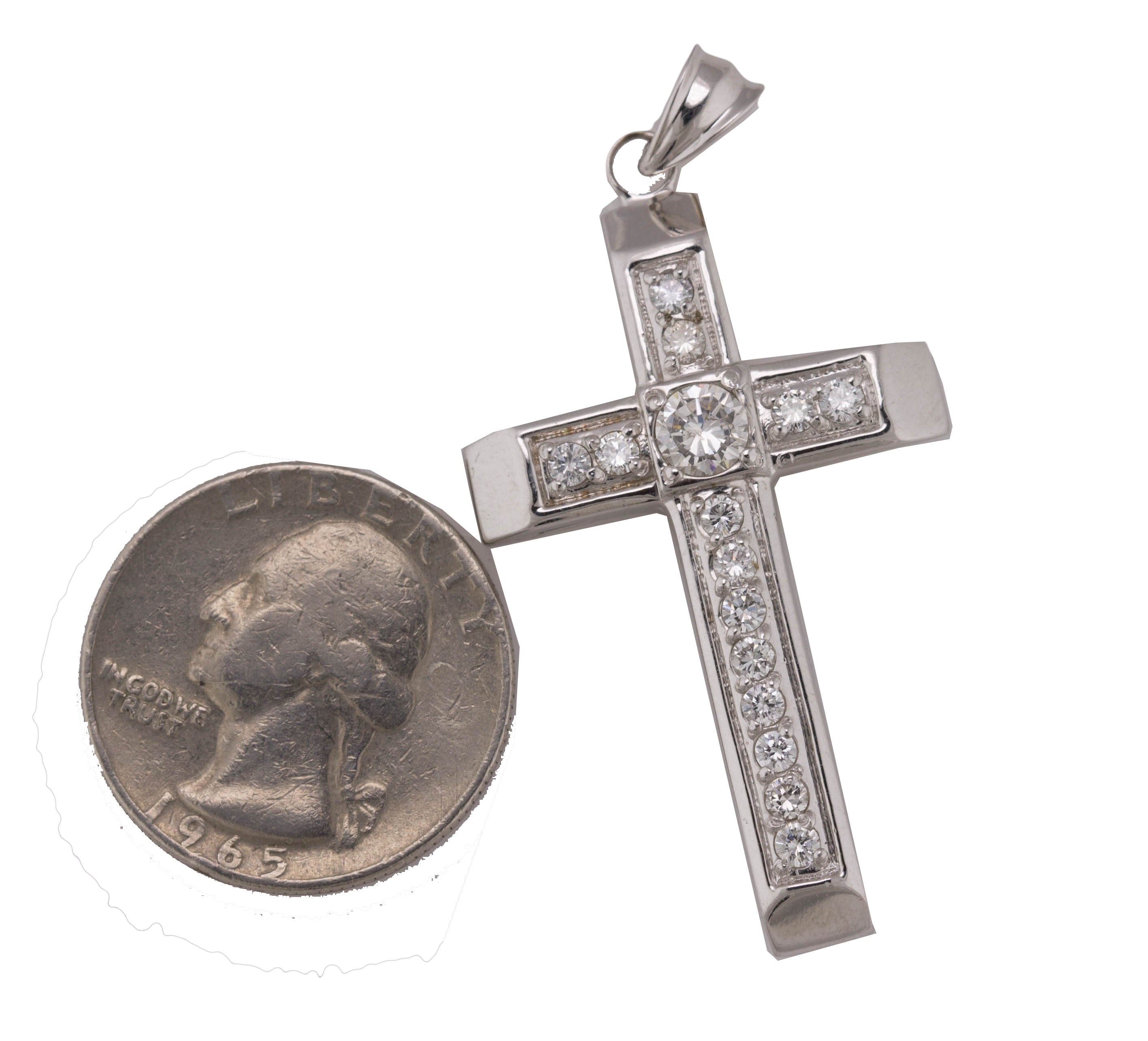 Men's Modern 14K White Gold 1.34ctw Diamond Cross Pendant