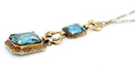 Art Nouveau 5ctw Teal Stone Rectangular Pendant 17" Necklace in 14k Yellow Gold