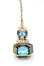 Art Nouveau 5ctw Teal Stone Rectangular Pendant 17" Necklace in 14k Yellow Gold