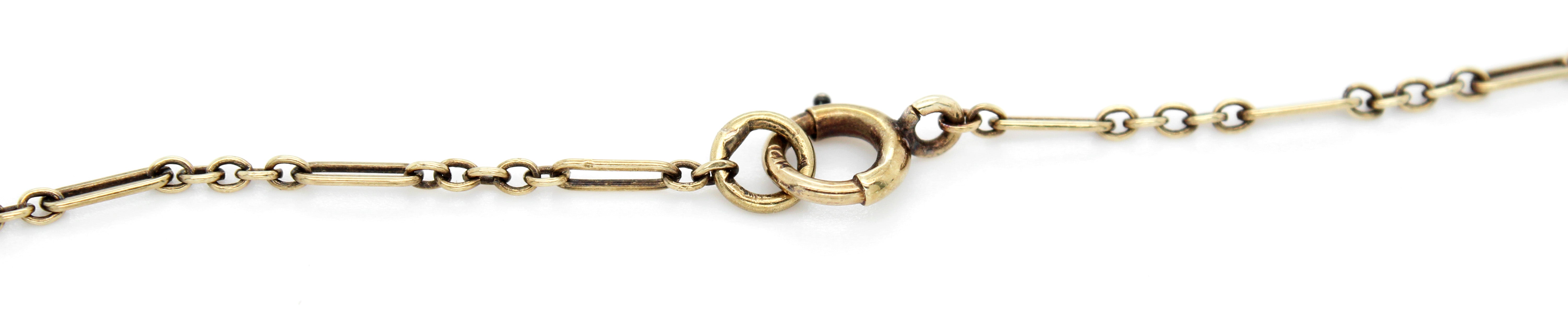 Art Nouveau 5ctw Teal Stone Rectangular Pendant 17" Necklace in 14k Yellow Gold