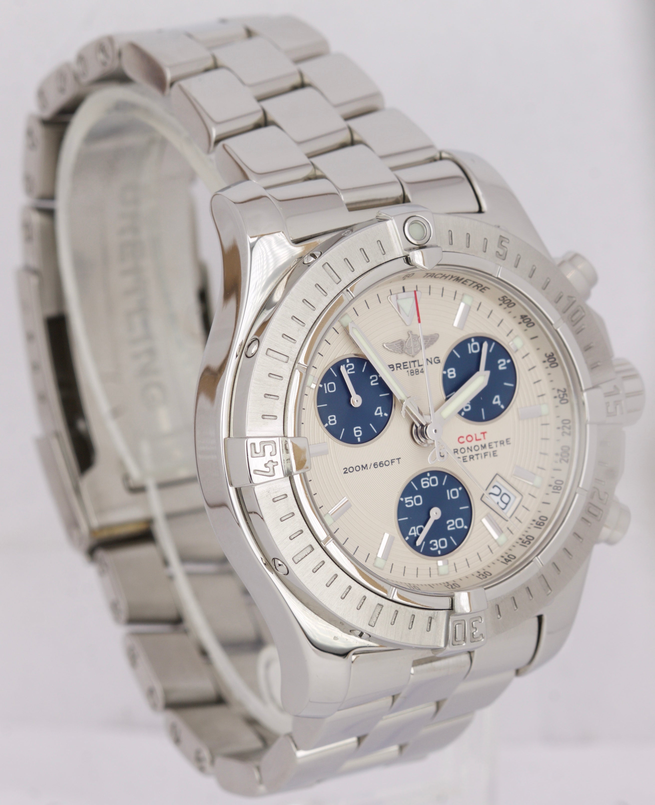 Men s Breitling Colt Chronograph A73380 41mm Cream Ivory Stainless Qua