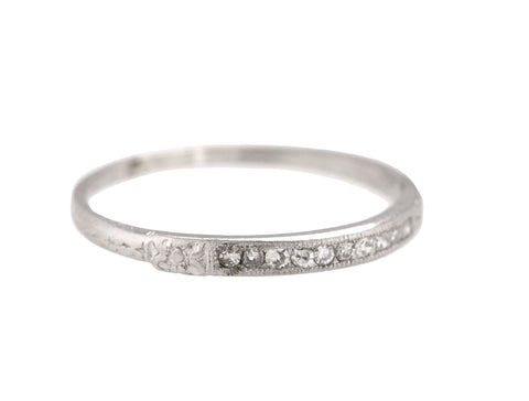 Ladies Vintage Estate Platinum 0.10ctw Diamond 2mm Floral Etched Band Ring