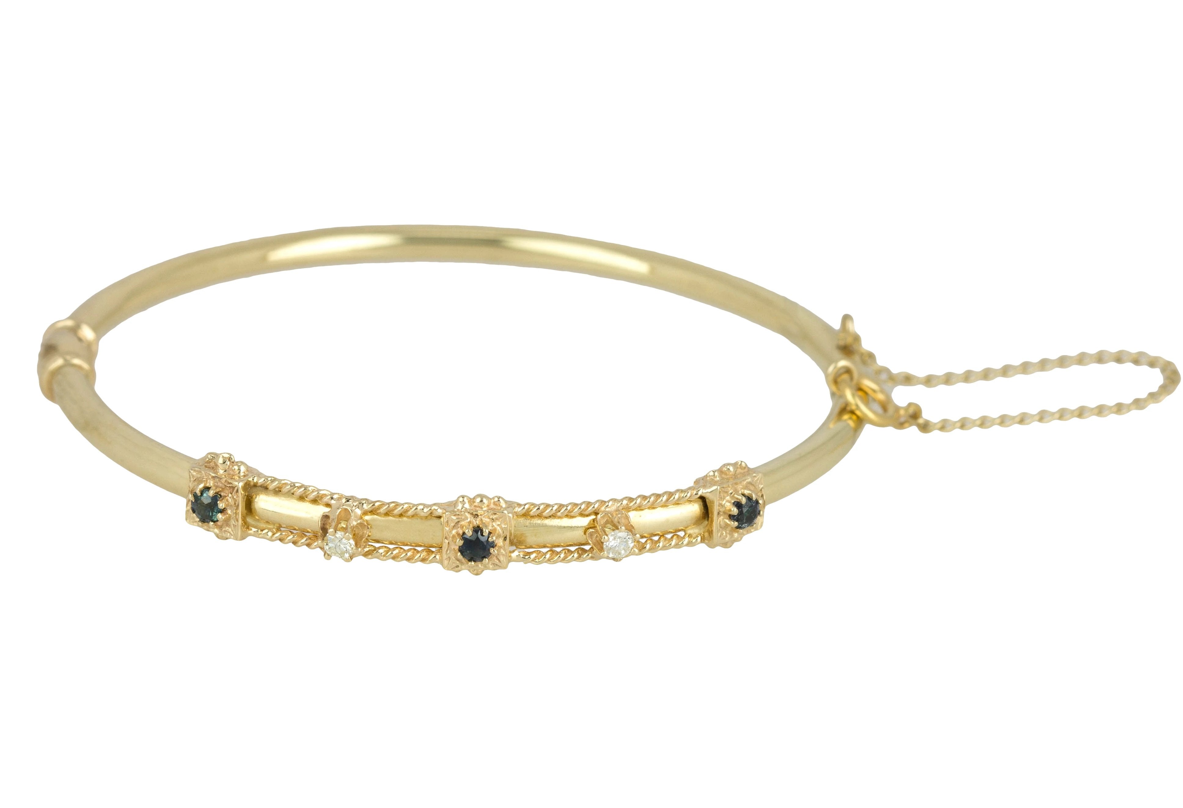 14k Yellow Gold Sapphire and Diamond Bangle Bracelet - Baribault Jewelers