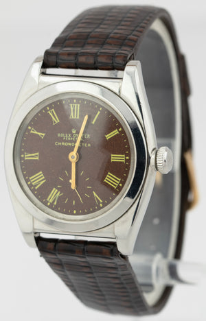 Vintage Rolex Oyster Perpetual Brown Stainless Steel Bubbleback 32mm Watch