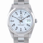MINT Rolex Date Oyster Perpetual Stainless Steel White Roman 15200 34mm Watch