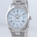 MINT Rolex Date Oyster Perpetual Stainless Steel White Roman 15200 34mm Watch