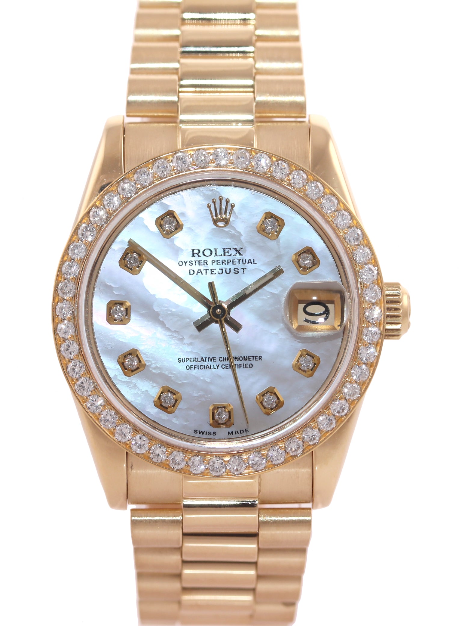 DIAMOND BEZEL Rolex President 68278 Midsize 31mm 18k Gold MOP Diamond Watch Box