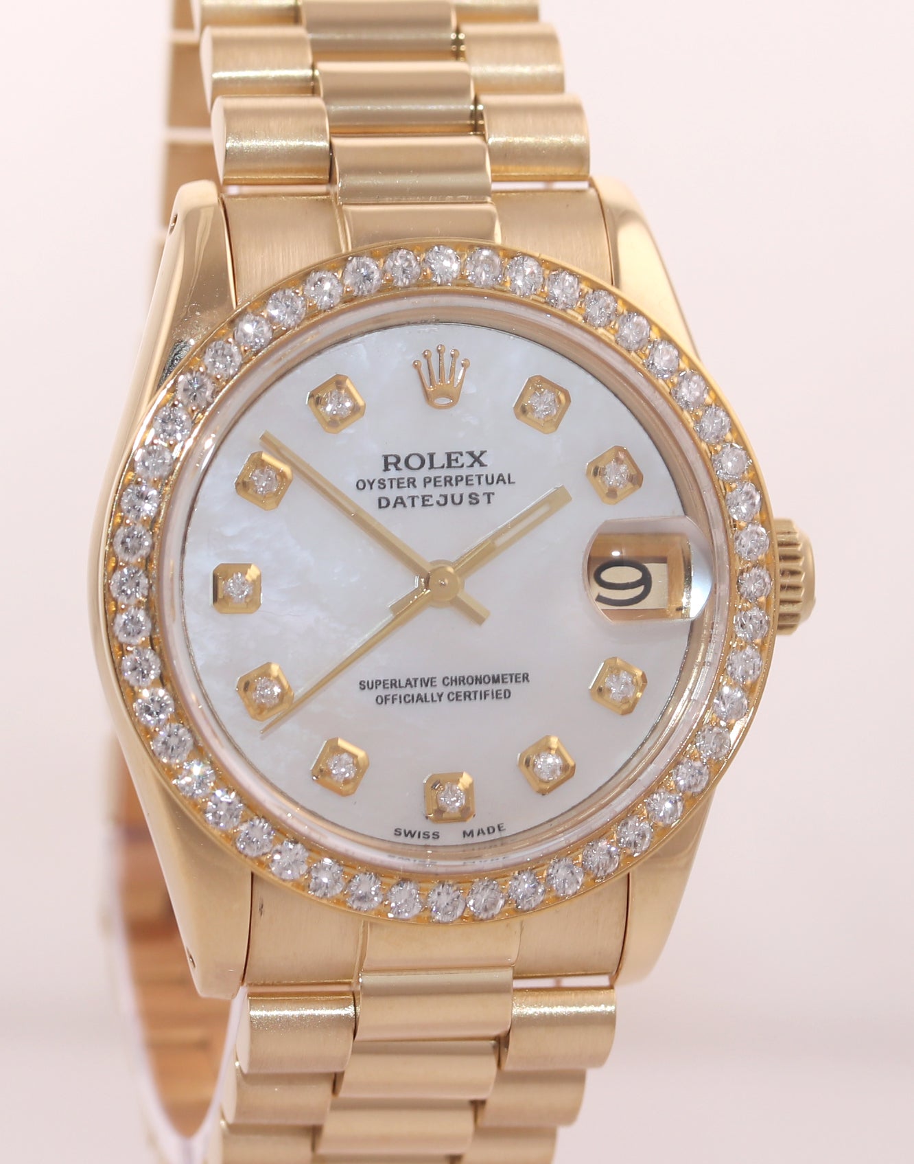 DIAMOND BEZEL Rolex President 68278 Midsize 31mm 18k Gold MOP Diamond Watch Box