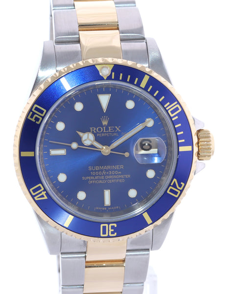 Rolex Submariner/2 Tone /Gold Face/Blue Bezel/16613 – SEA Wave Diamonds