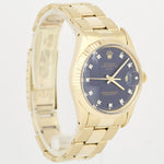 Rolex Date 15037 14K Yellow Gold 34mm BLUE DIAMOND Dial Fluted Oyster Watch