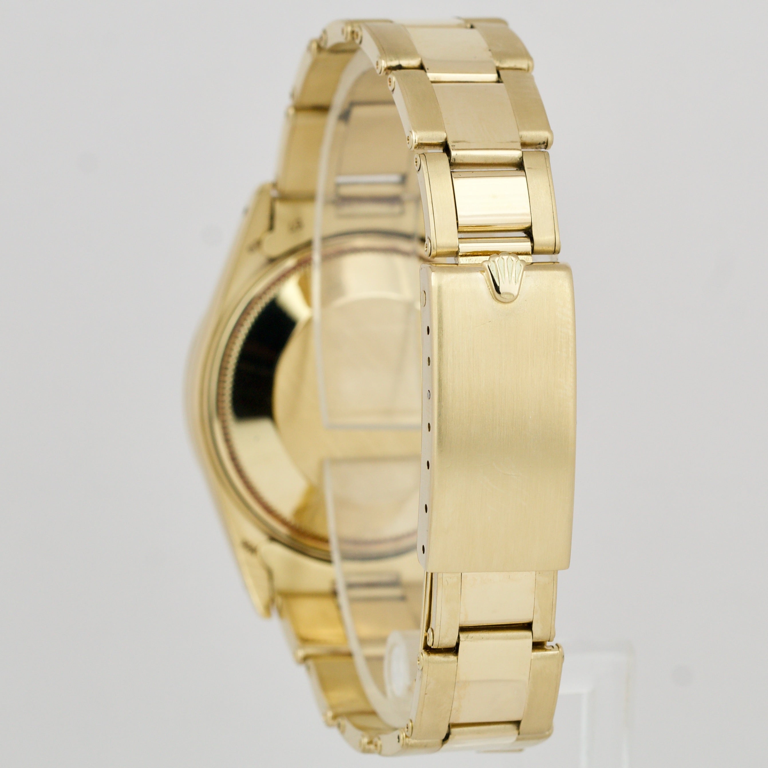 Rolex Date 15037 14K Yellow Gold 34mm BLUE DIAMOND Dial Fluted Oyster Watch