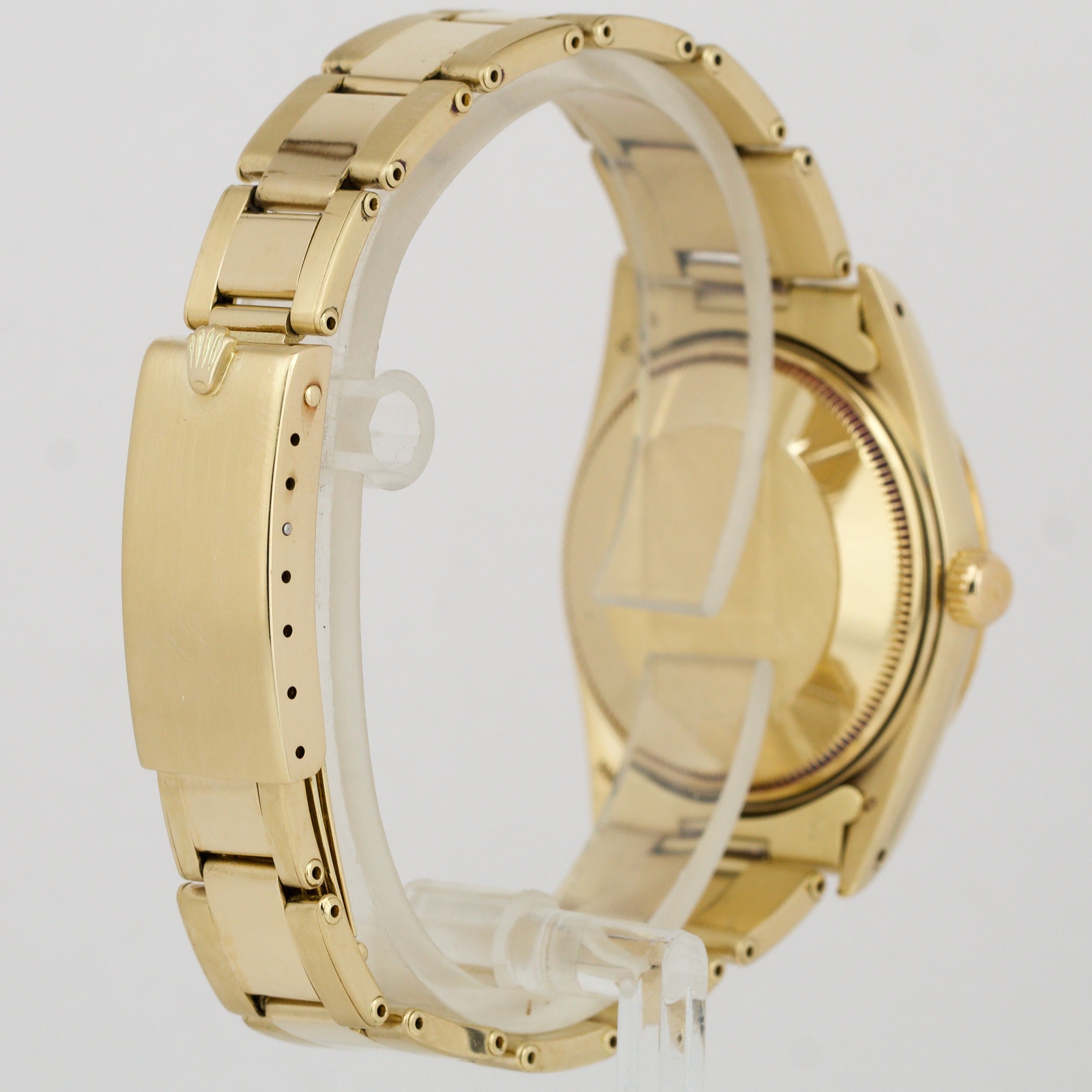 Rolex Date 15037 14K Yellow Gold 34mm BLUE DIAMOND Dial Fluted Oyster Watch