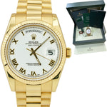 Rolex Day-Date President REHAUT BIG Buckle 36mm 18K Gold White Watch 118238 CARD